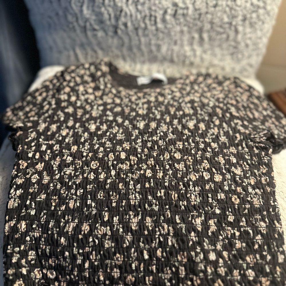 Floral Textured Black Baby Tee